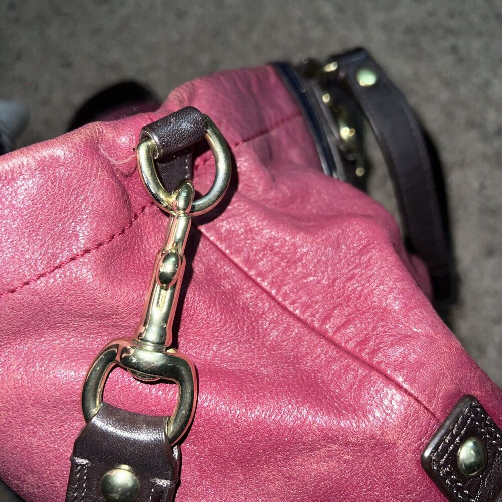 Vtg Coach Purse Magenta Red Choco Brown Gold‎ Leather Ashley Satchel Tote - Picture 14 of 15